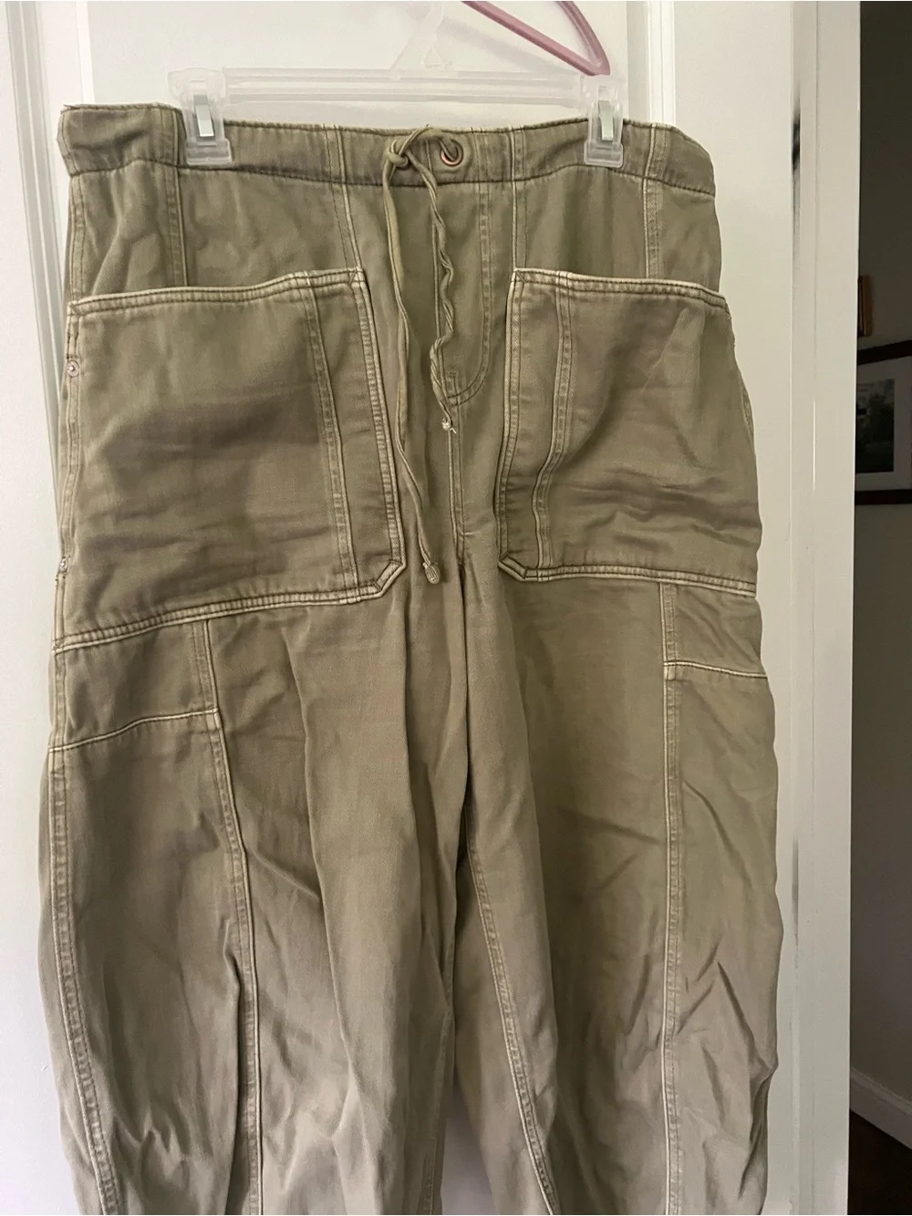FREE PEOPLE green tie waist barrel jeans